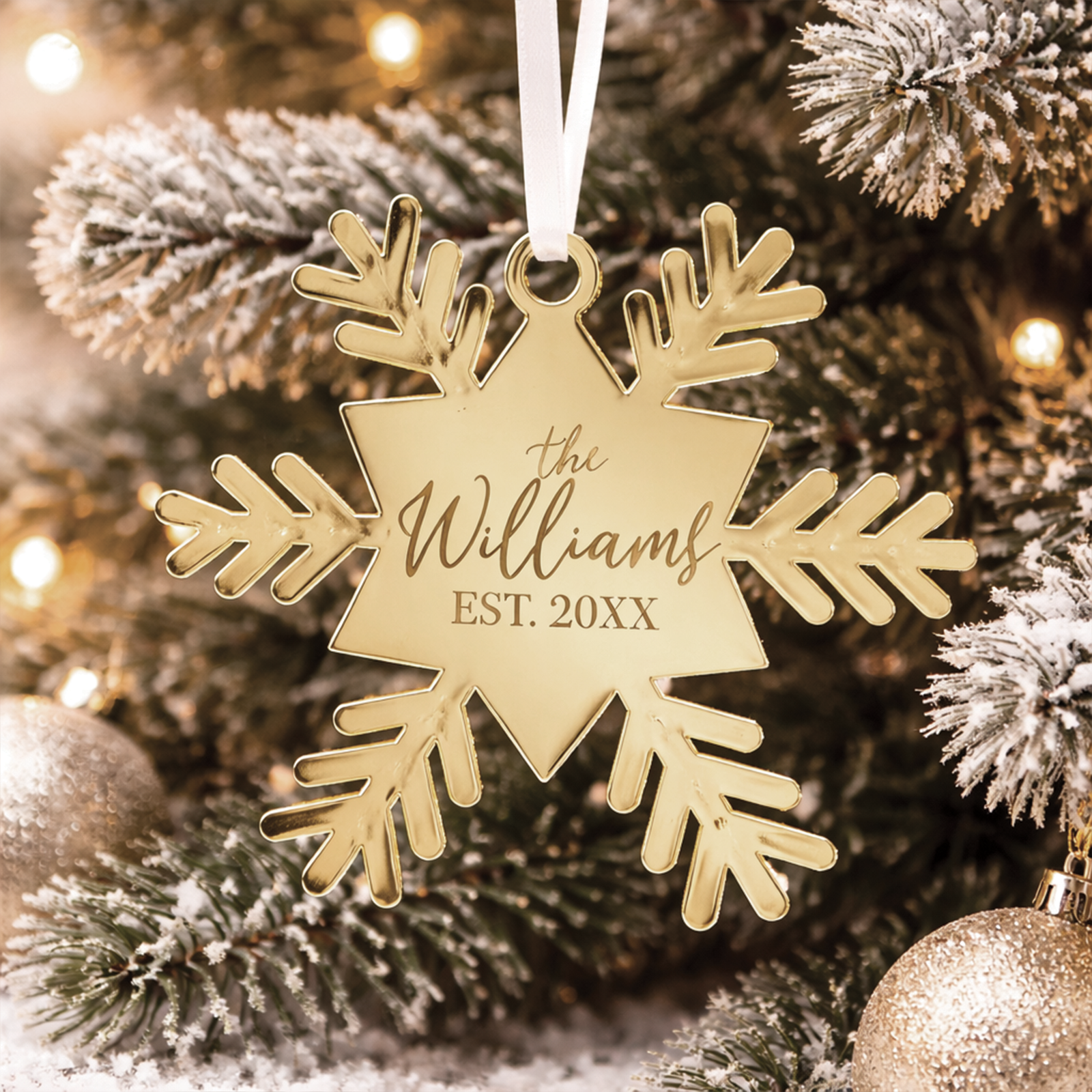Snowflake Last Name Personalized Engraved Christmas Ornament