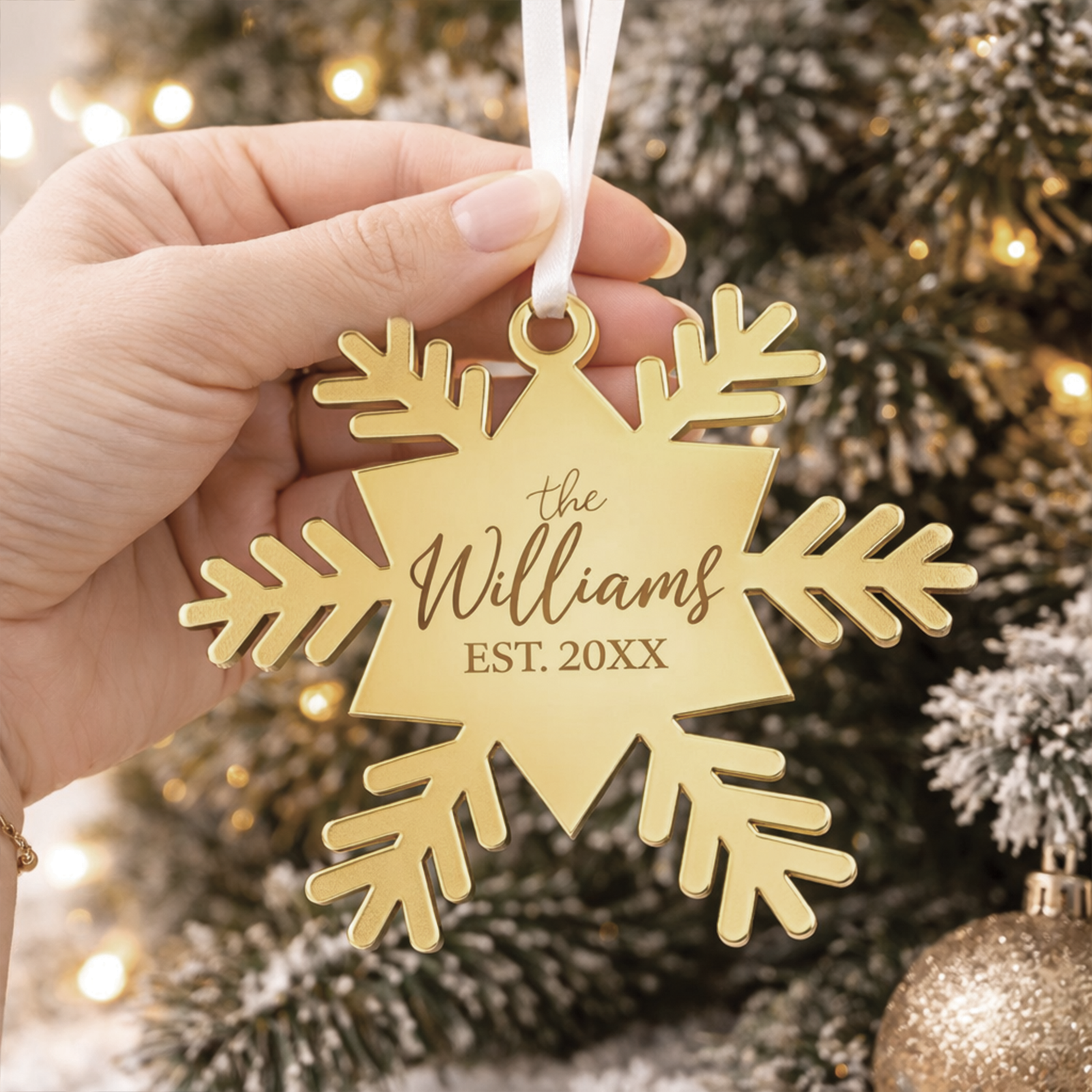 Snowflake Last Name Personalized Engraved Christmas Ornament