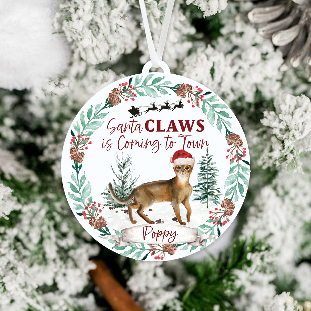 Abyssinian Cat Ornament - Santa Claws