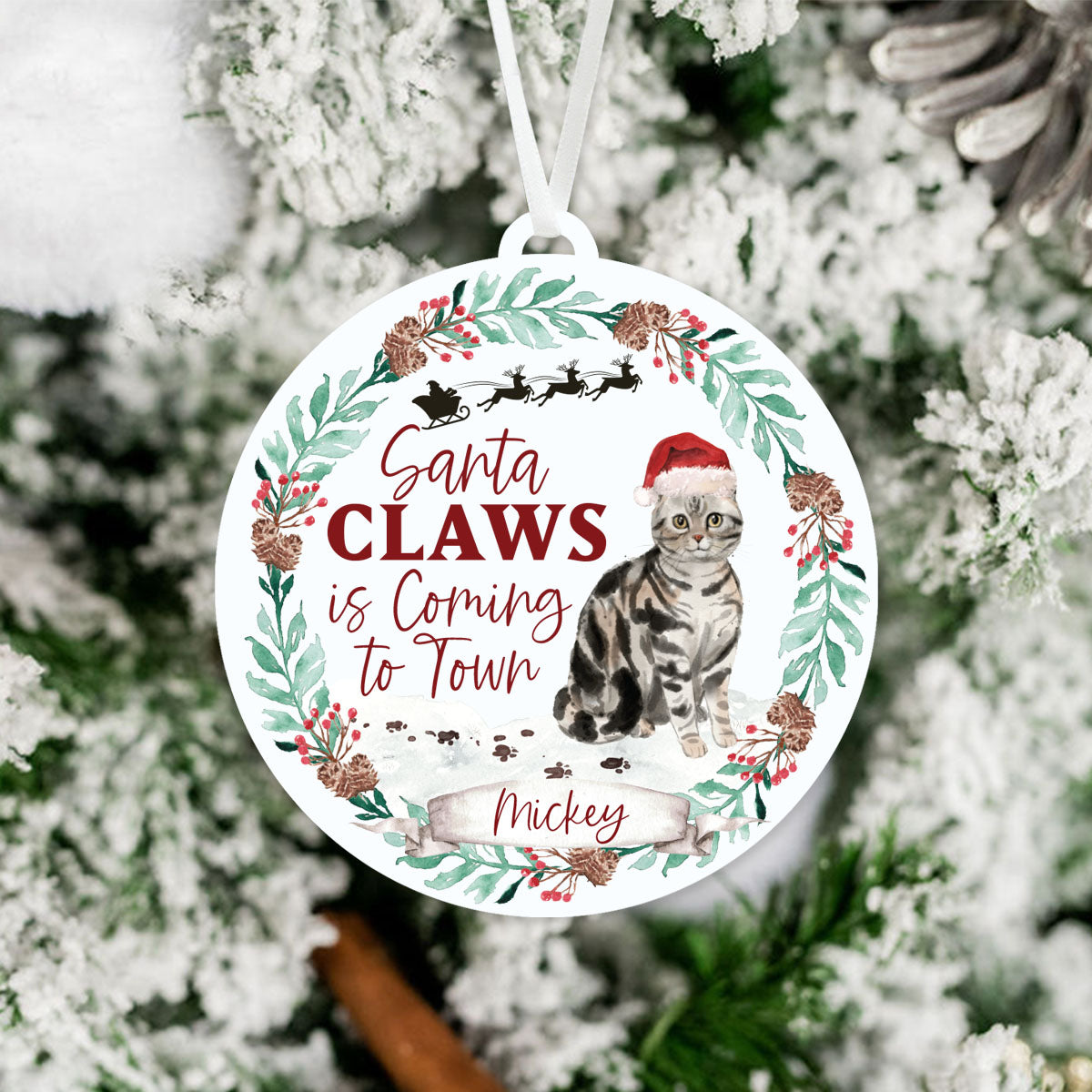American Shorthair Grey Cat Ornament - Santa Claws