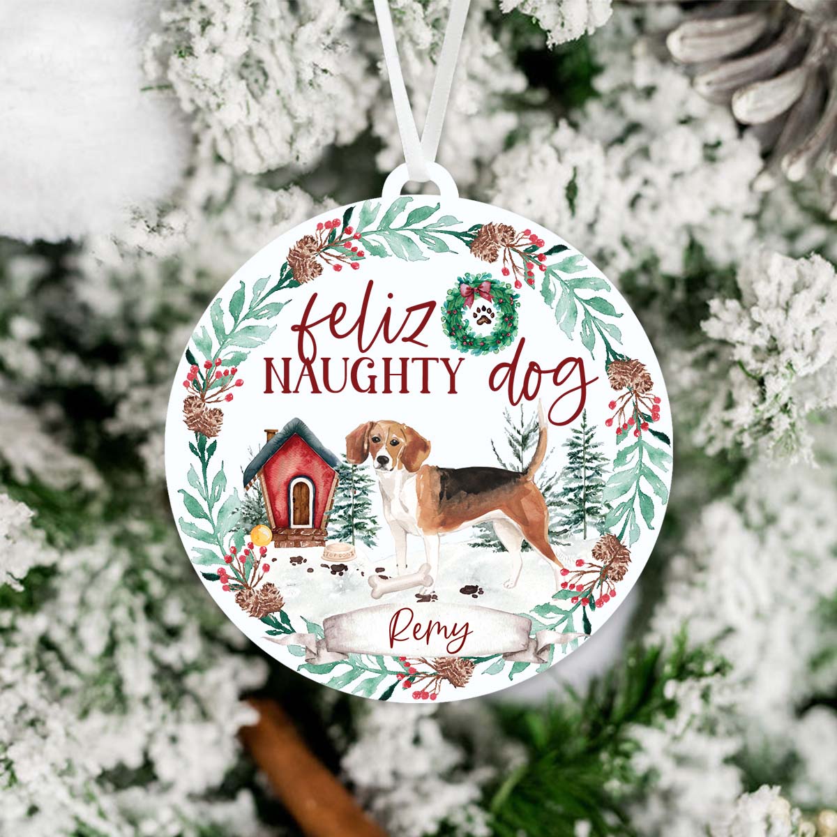 Beagle Ornament - Feliz Naughty Dog