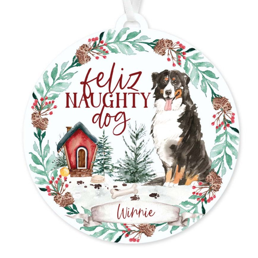 Bernese Mountain Dog Ornament - Feliz Naughty Dog