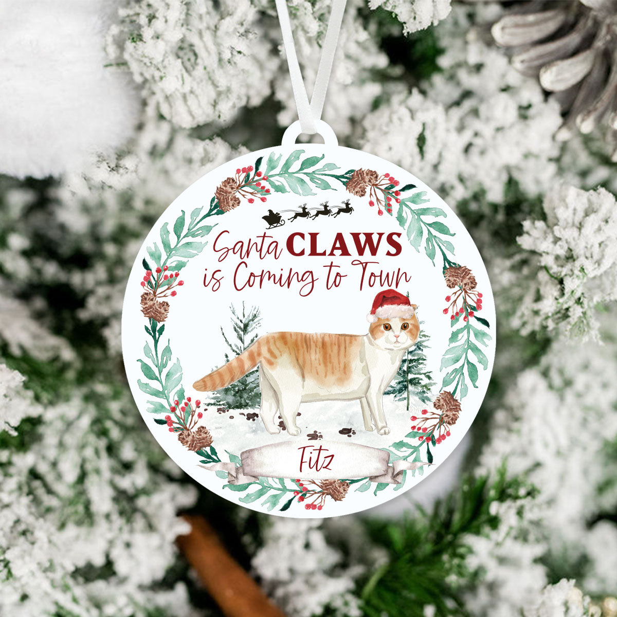 Scottish Fold Cat Ornament - Santa Claws