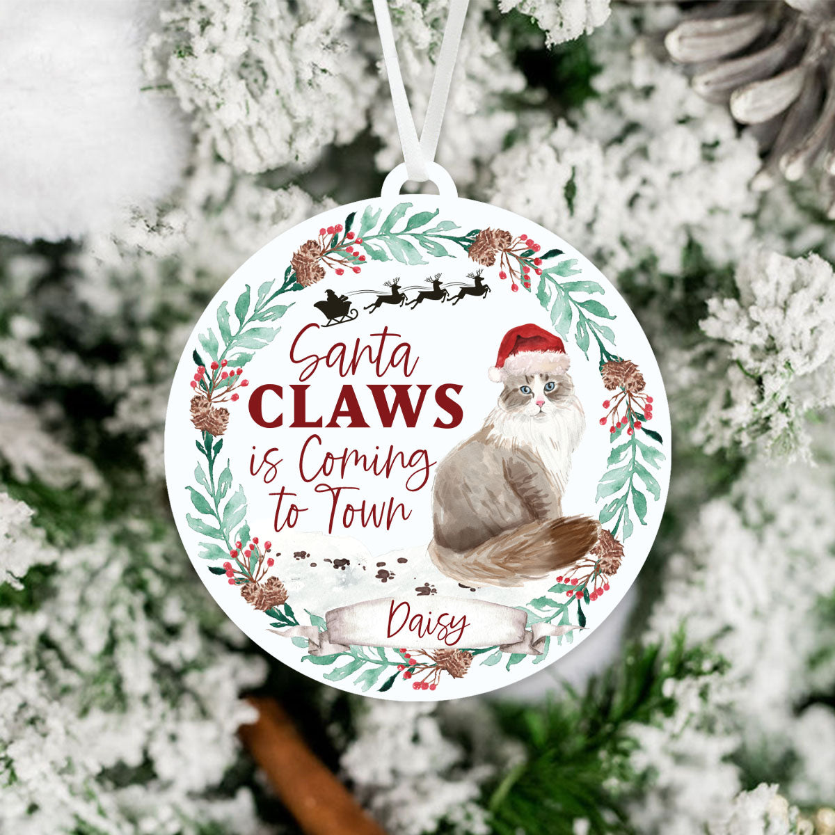 Siberian Cat Ornament - Santa Claws