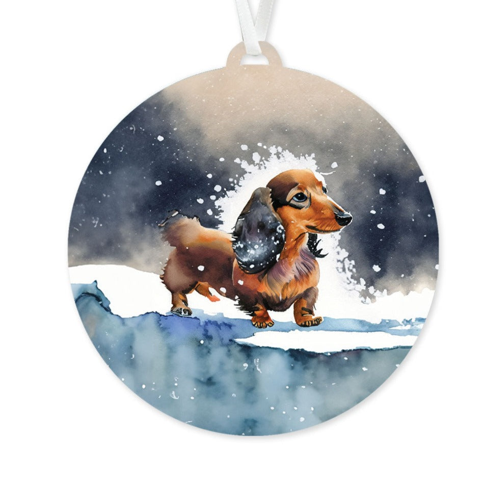 Brown Long Hair Dachshund Ornament