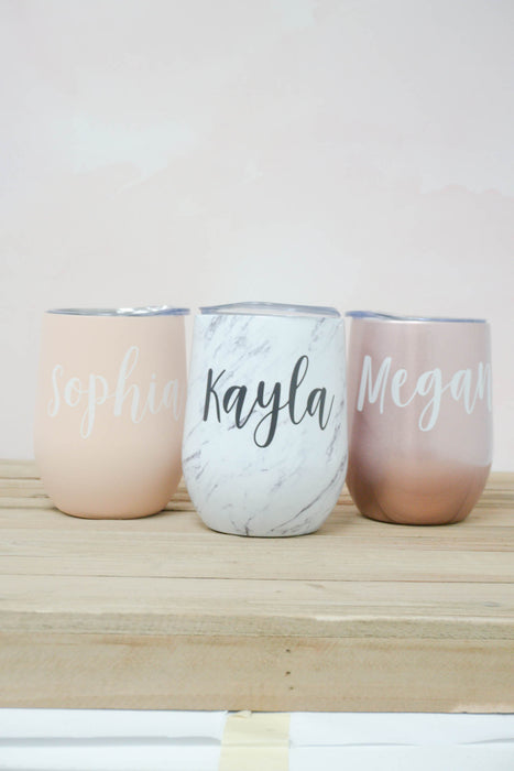 Personalized Name Wine Tumbler in Madelyn Font
