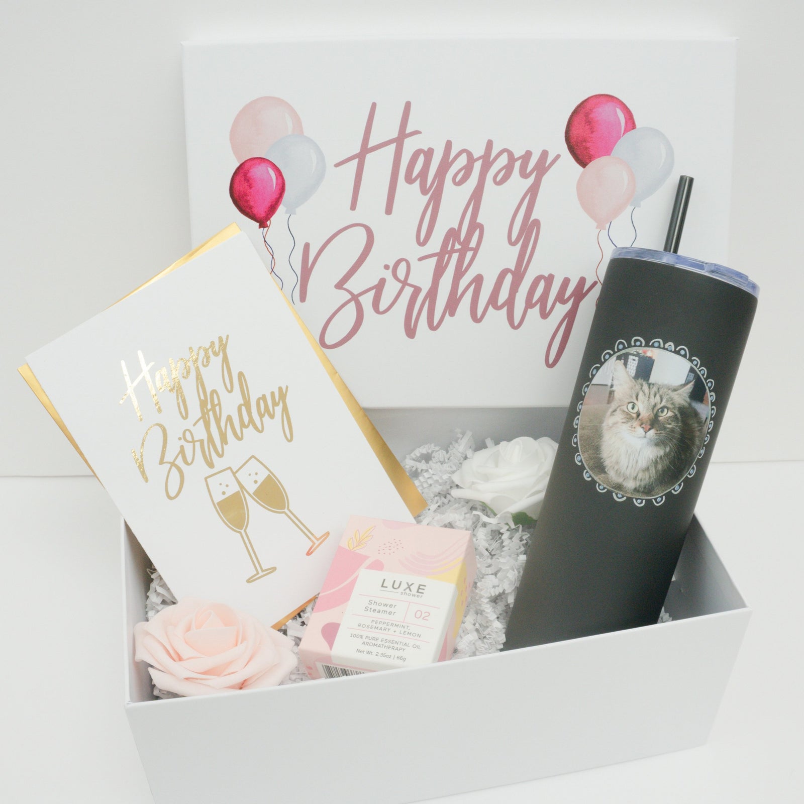 Happy Birthday Gift Box with Cat Photo Tumbler