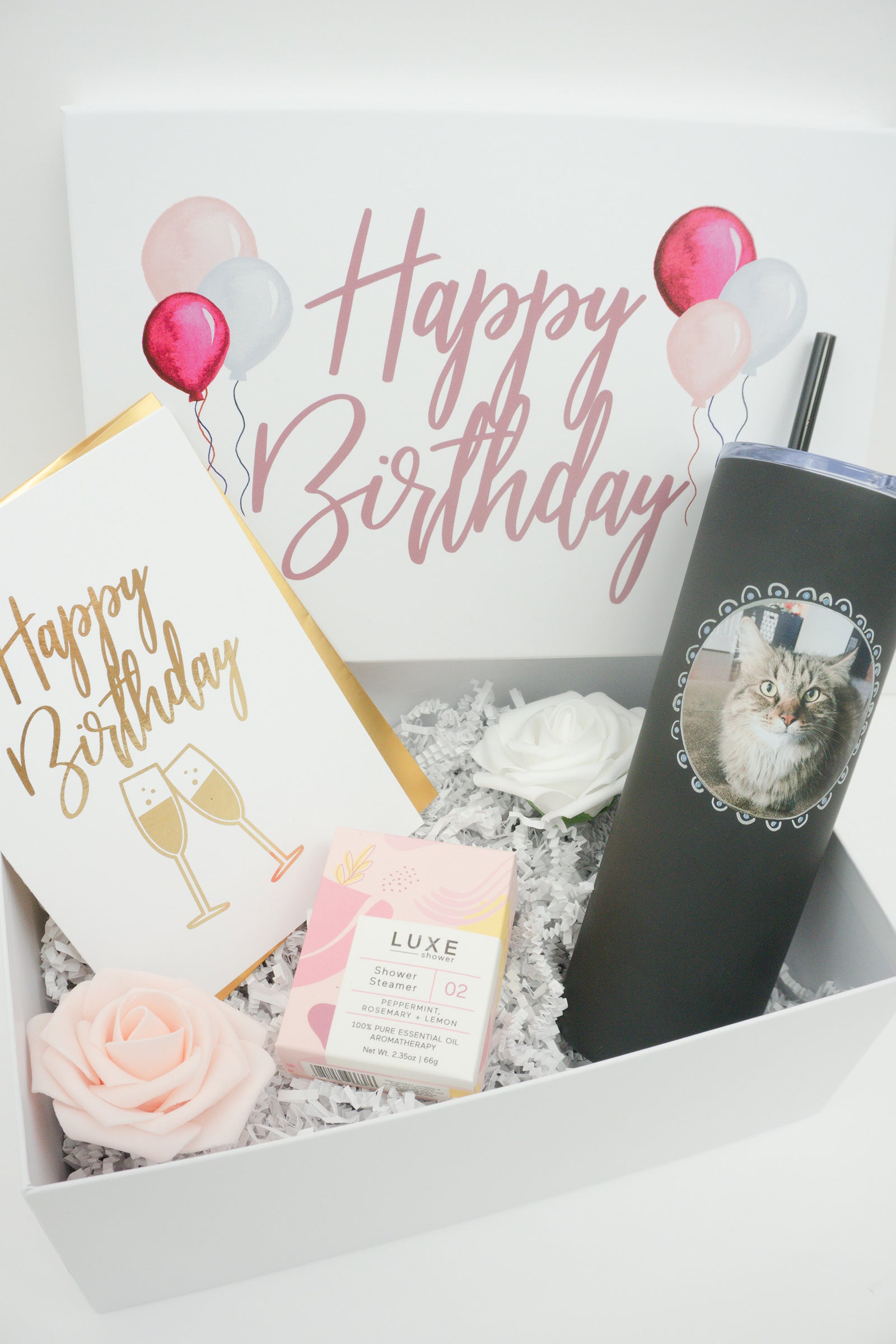 Happy Birthday Gift Box with Cat Photo Tumbler