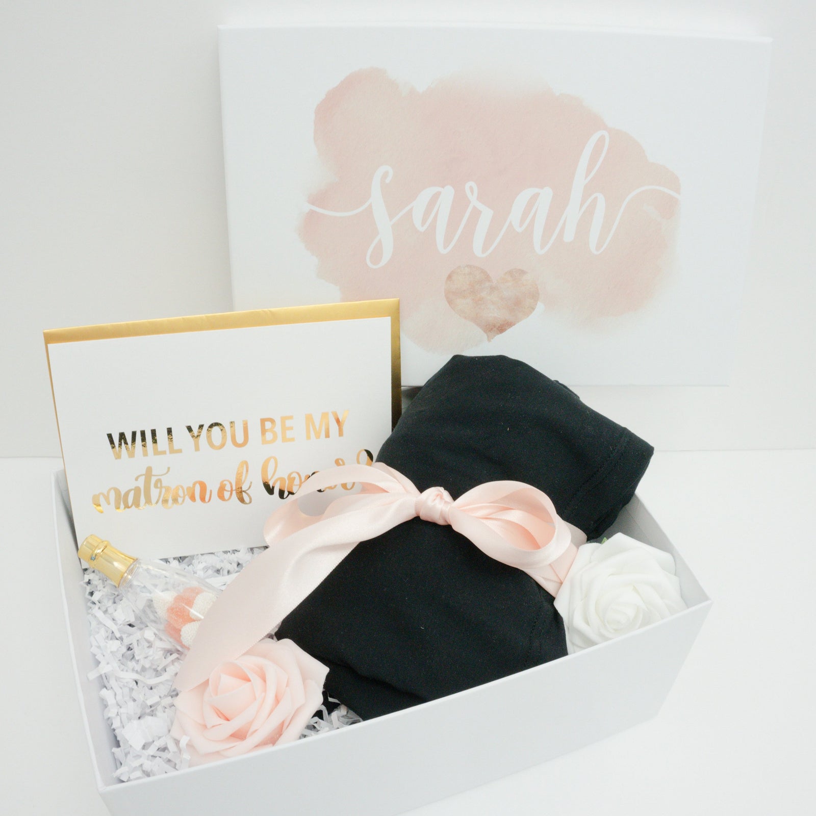 Matron of Honor Proposal Watercolor Pink Gift Box with Pajamas
