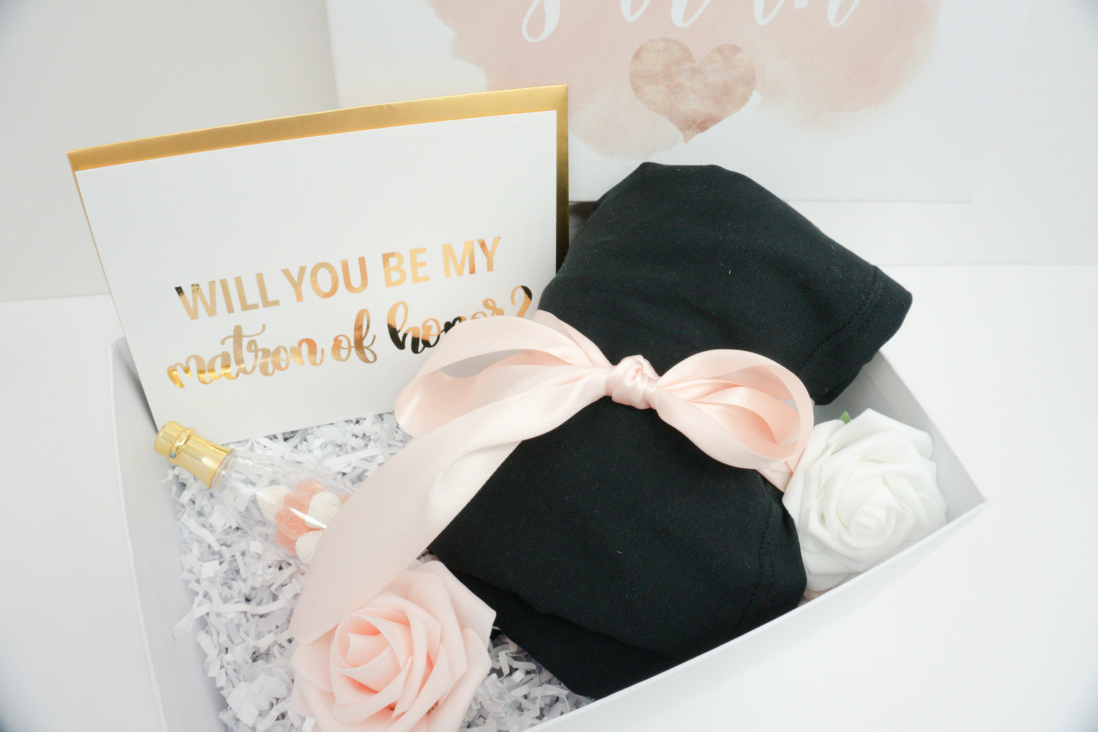 Matron of Honor Proposal Watercolor Pink Gift Box with Pajamas