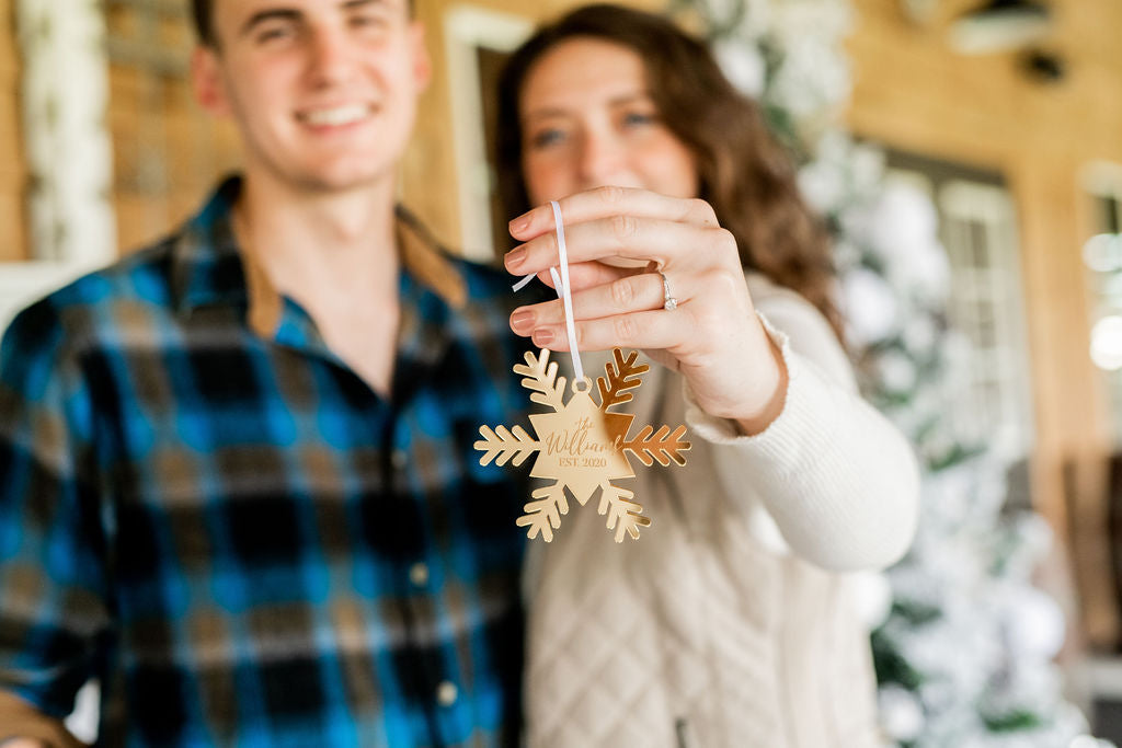 Snowflake Last Name Personalized Engraved Christmas Ornament