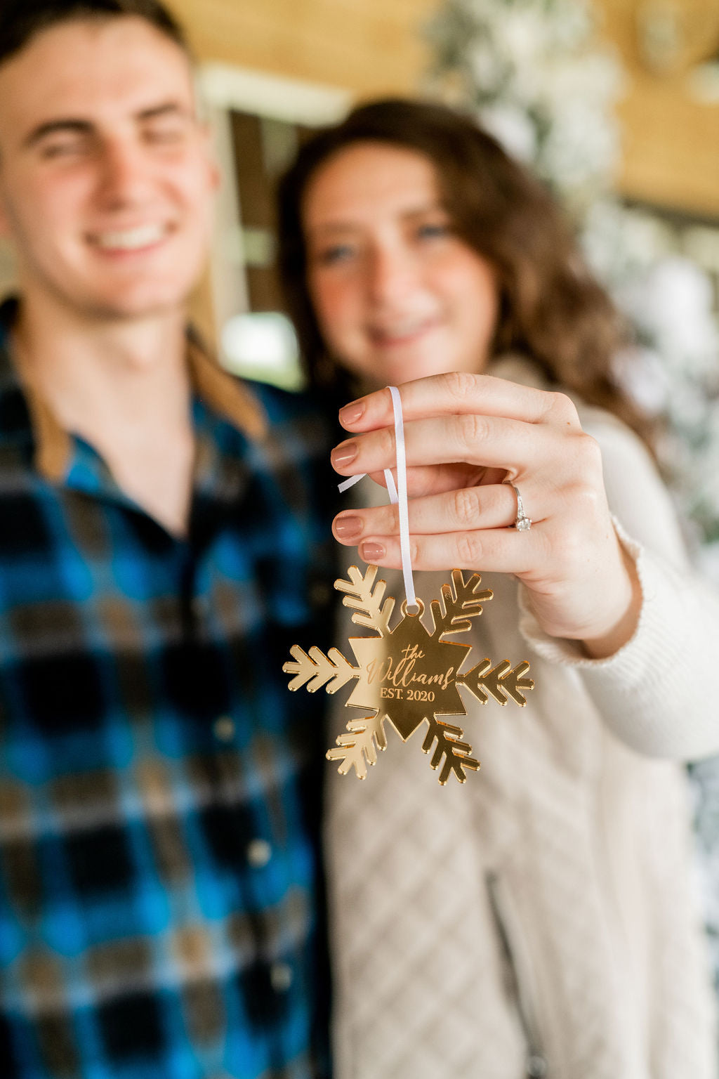Snowflake Last Name Personalized Engraved Christmas Ornament