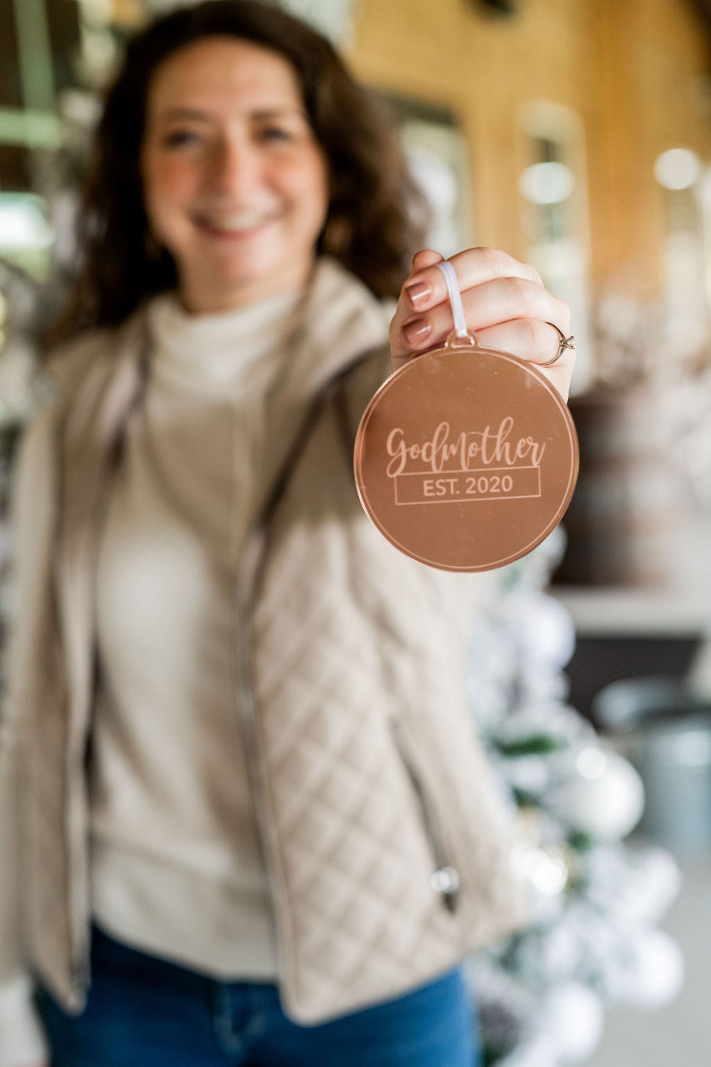 Godmother EST Engraved Christmas Ornament