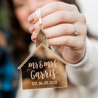 Mr and Mrs EST Engraved Christmas Ornament