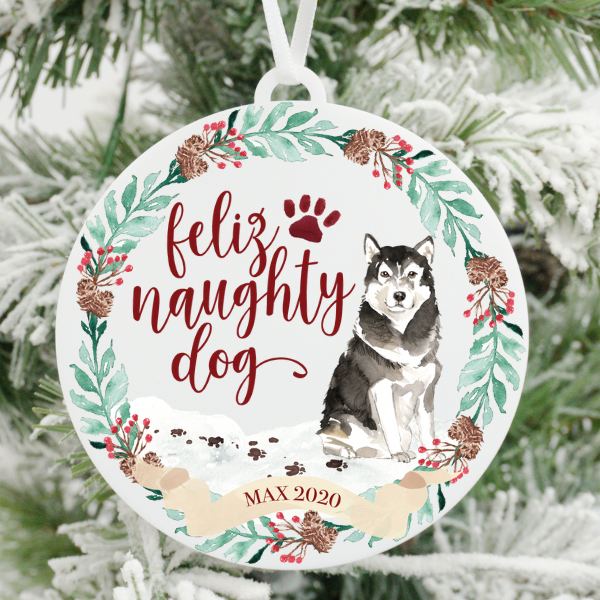 Feliz Naughty Dog Malamute Christmas Ornament
