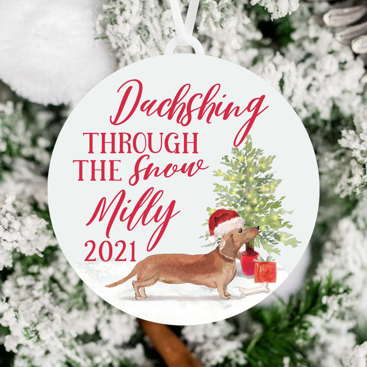 Dachsing Through The Snow Dog Ornament
