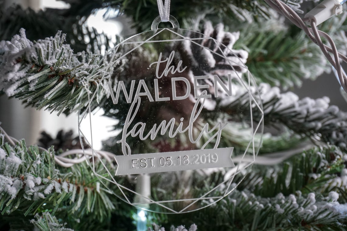 Family Name EST Engraved Christmas Ornament