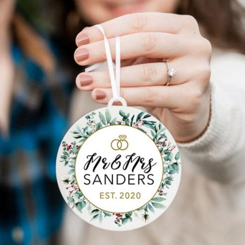 Mr and Mrs EST Personalized Christmas Ornament