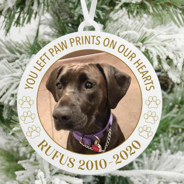 You Left Paw Prints On Our Hearts Pet Memory Photo Christmas Ornament