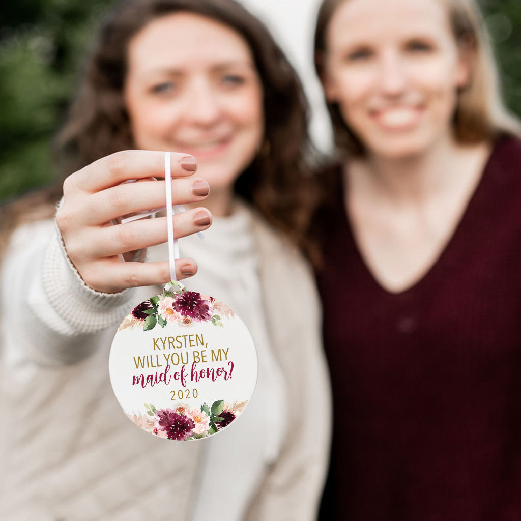 Maid of Honor Proposal Red Floral Christmas Ornament