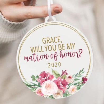 Matron of Honor Proposal Pink Floral Christmas Ornament