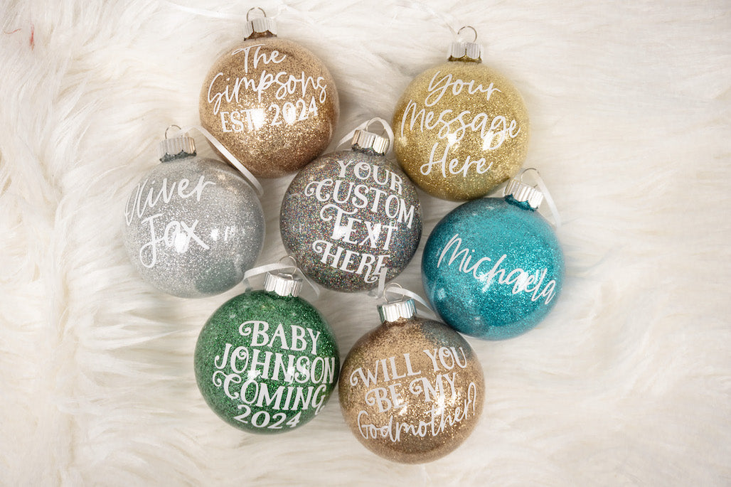personalized glitter christmas ornament