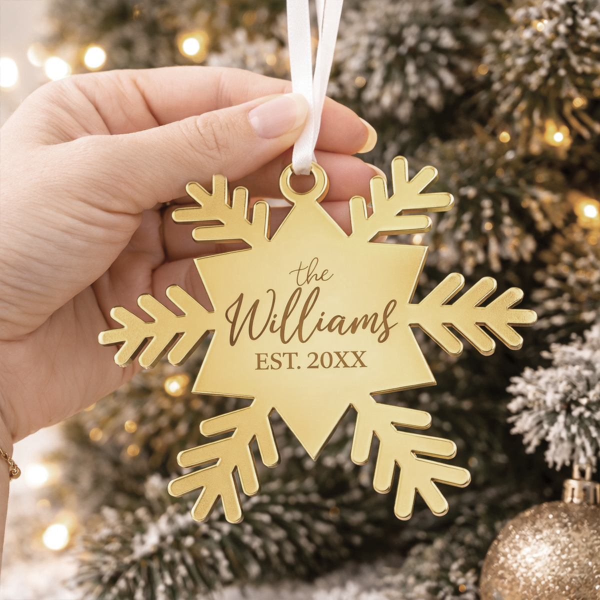 Snowflake Last Name Personalized Engraved Christmas Ornament