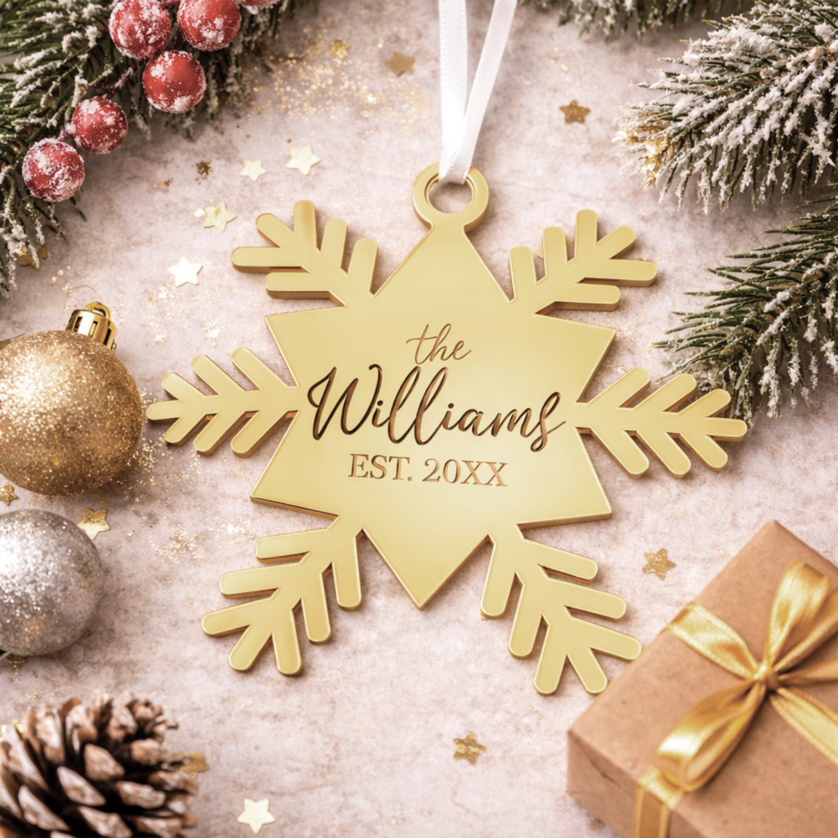 Snowflake Last Name Personalized Engraved Christmas Ornament