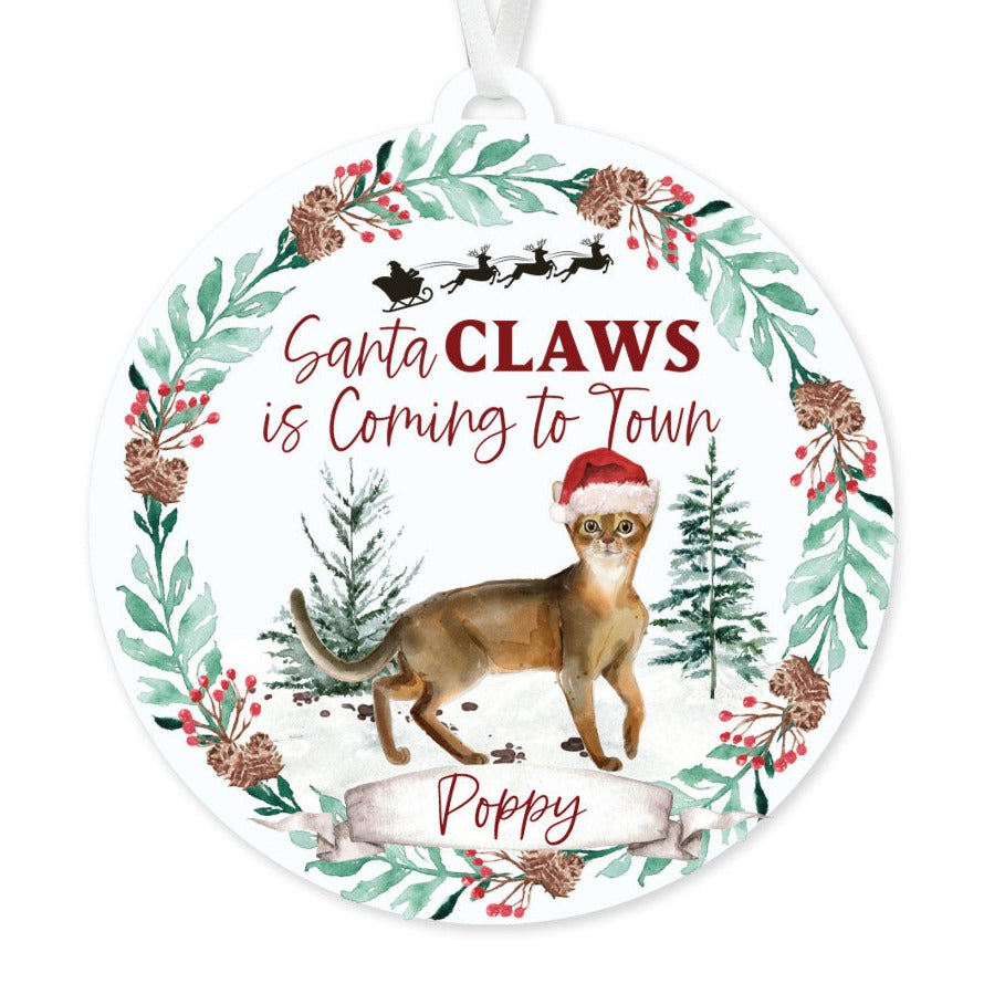 Abyssinian Cat Ornament - Santa Claws