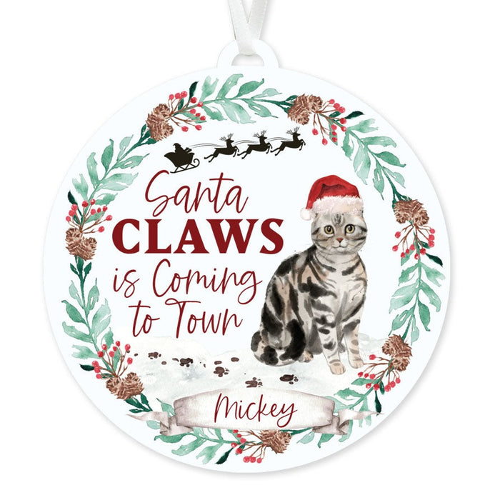 American Shorthair Grey Cat Ornament - Santa Claws