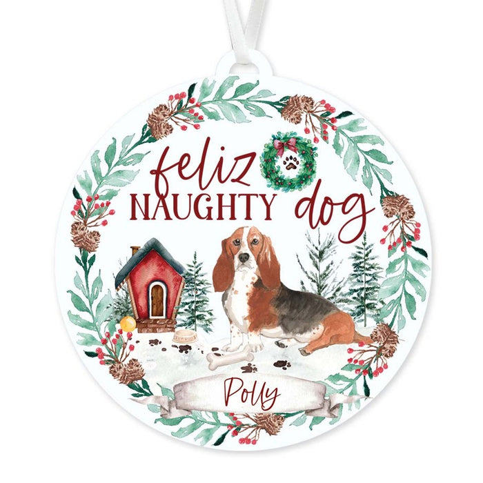 Basset Hound Ornament - Feliz Naughty Dog