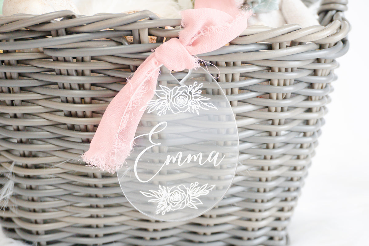 Easter Basket Tag - Engraved Floral Egg