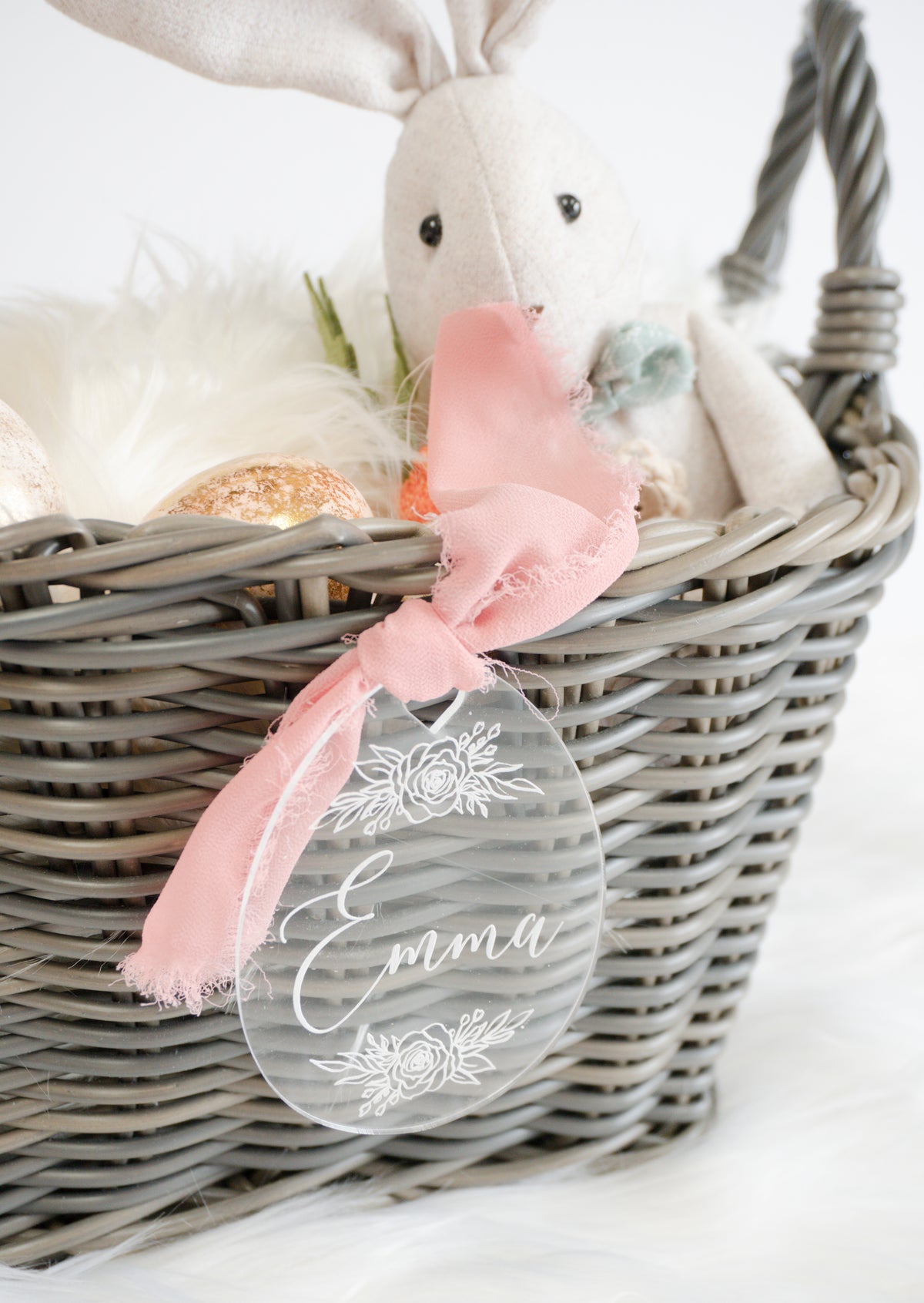 Easter Basket Tag - Engraved Floral Egg