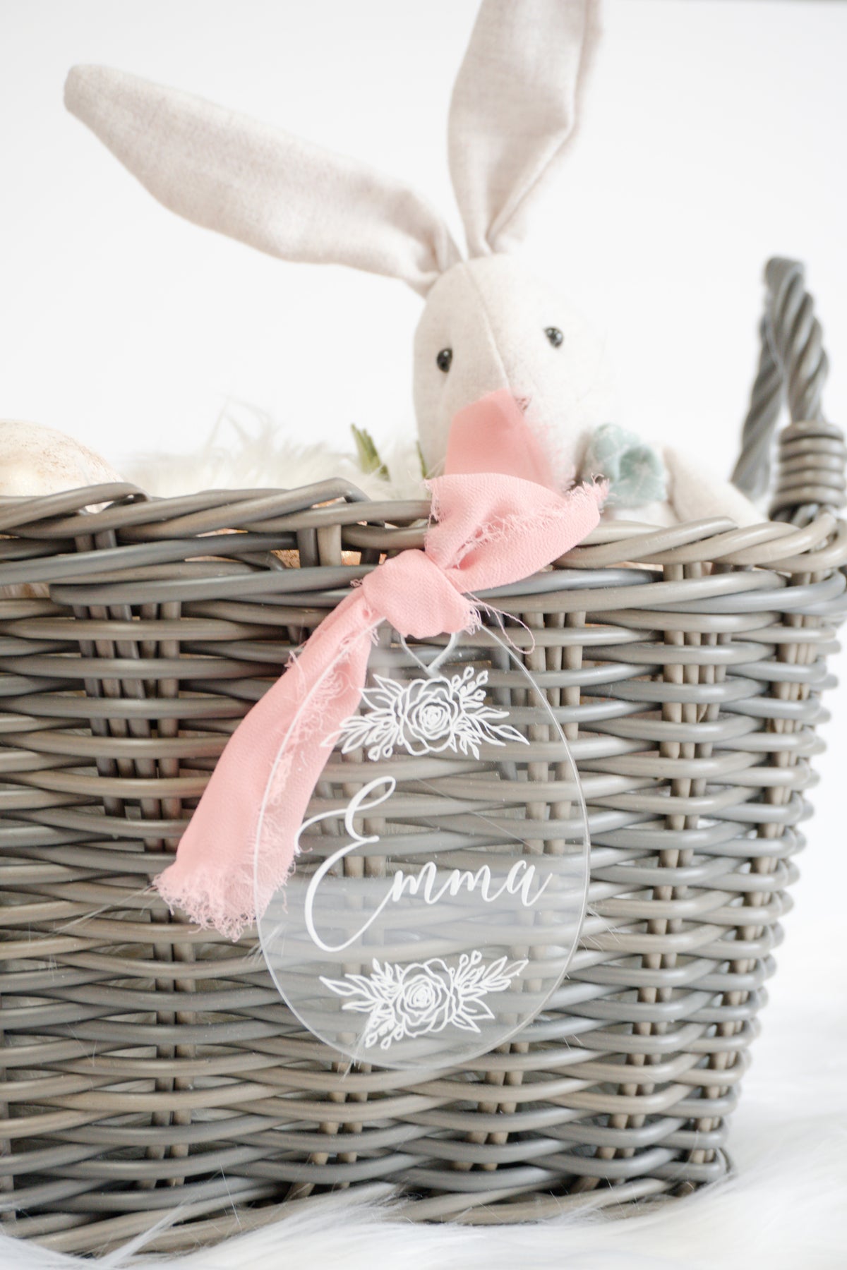 Easter Basket Tag - Engraved Floral Egg