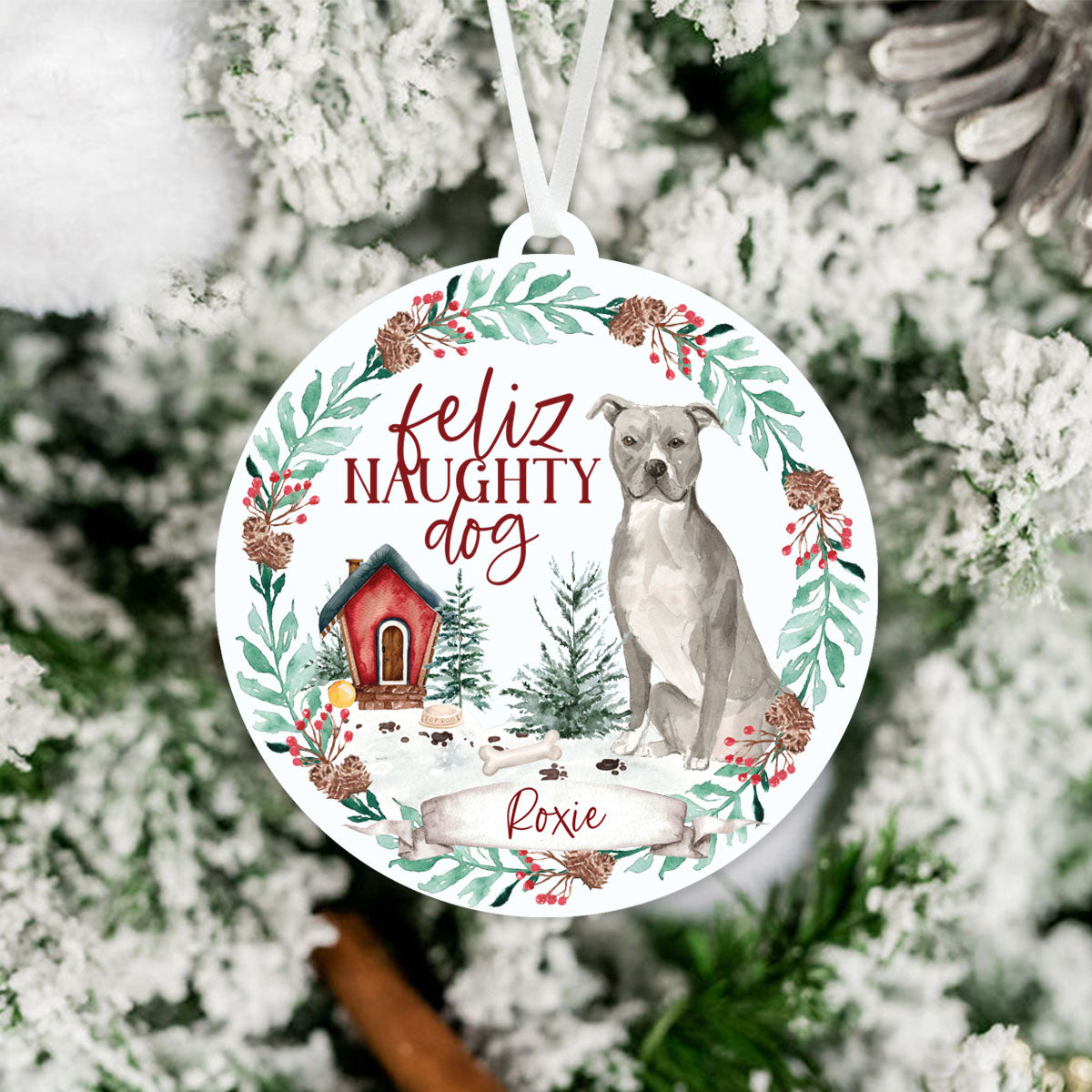 American Staffordshire Terrier Ornament - Feliz Naughty Dog