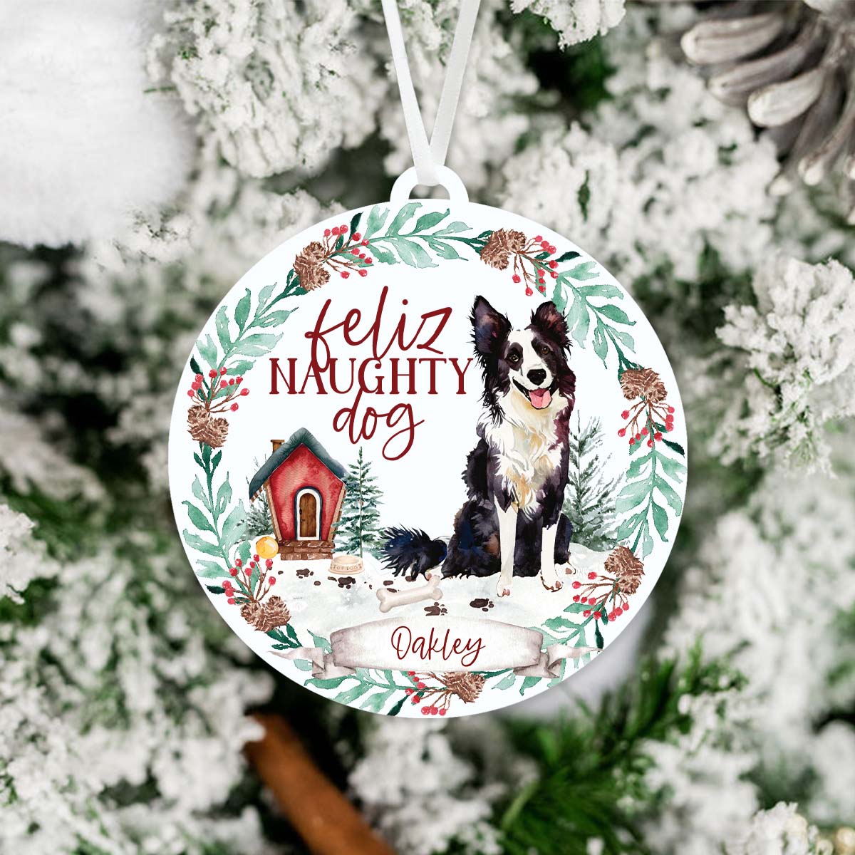 Border Collie Ornament - Feliz Naughty Dog