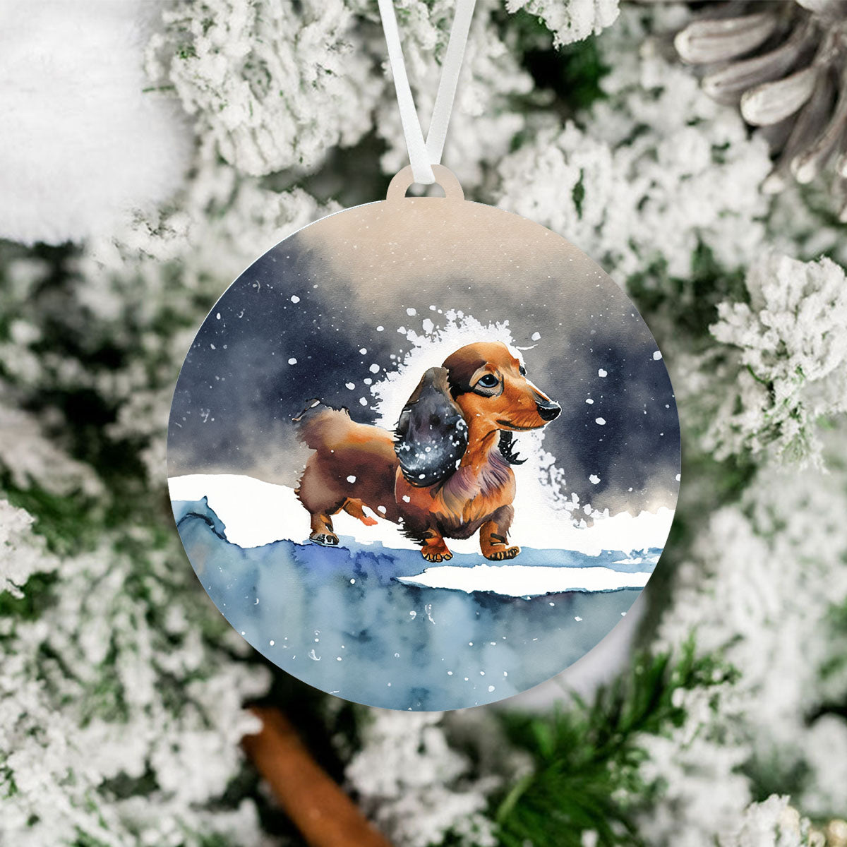 Brown Long Hair Dachshund Ornament