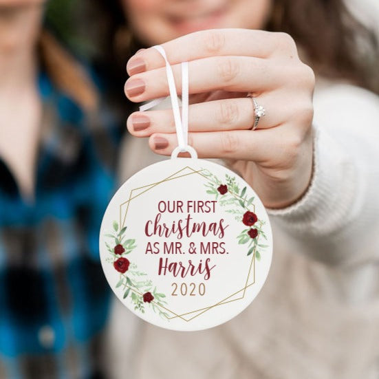 Our First Christmas as Mr and Mrs Personalized Christmas Ornament