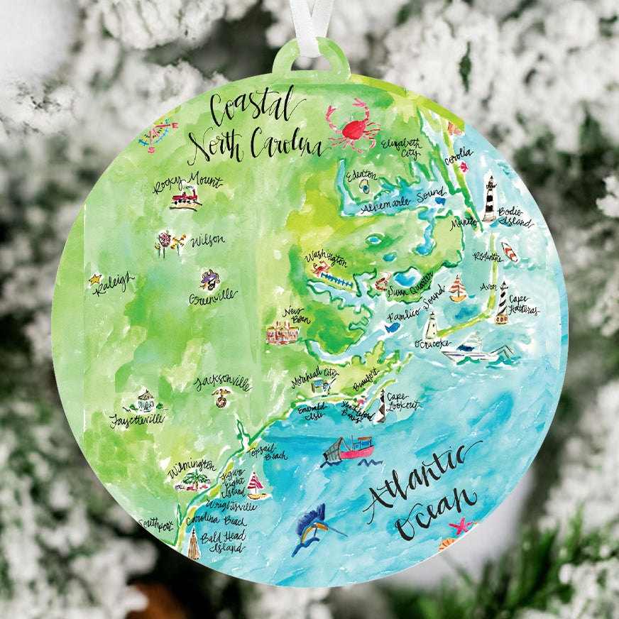 Coastal NC Map Ornament - Brittany Rawls Art