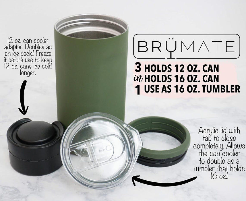 BruMate Matte Black Stainless Steel 3-in-1 Can Cooler, 12/16 oz.