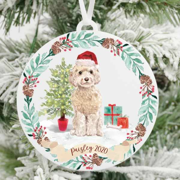 Tan Cockapoo Christmas Ornament