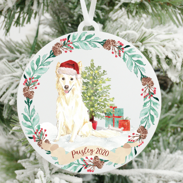 White Border Collie Christmas Ornament