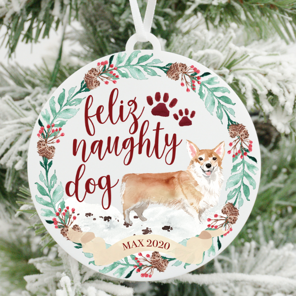 Feliz Naughty Dog Corgi Christmas Ornament