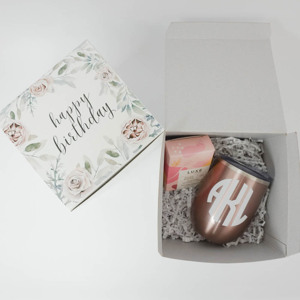 Happy Birthday White Floral Gift Box