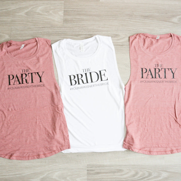The Bride and The Party Custom Wedding Hashtag Tank Tops