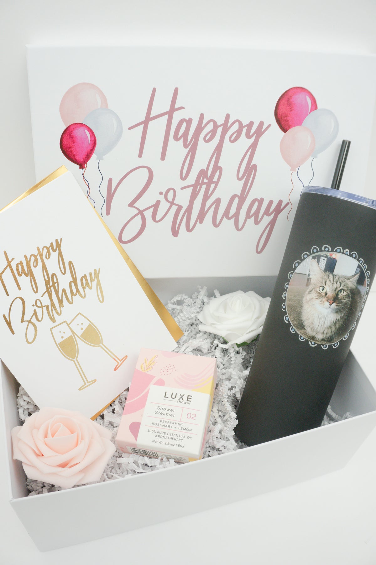 Happy Birthday Gift Box with Cat Photo Tumbler