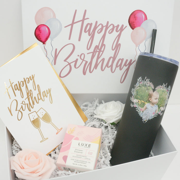 Happy Birthday Gift Box with Baby Photo Tumbler