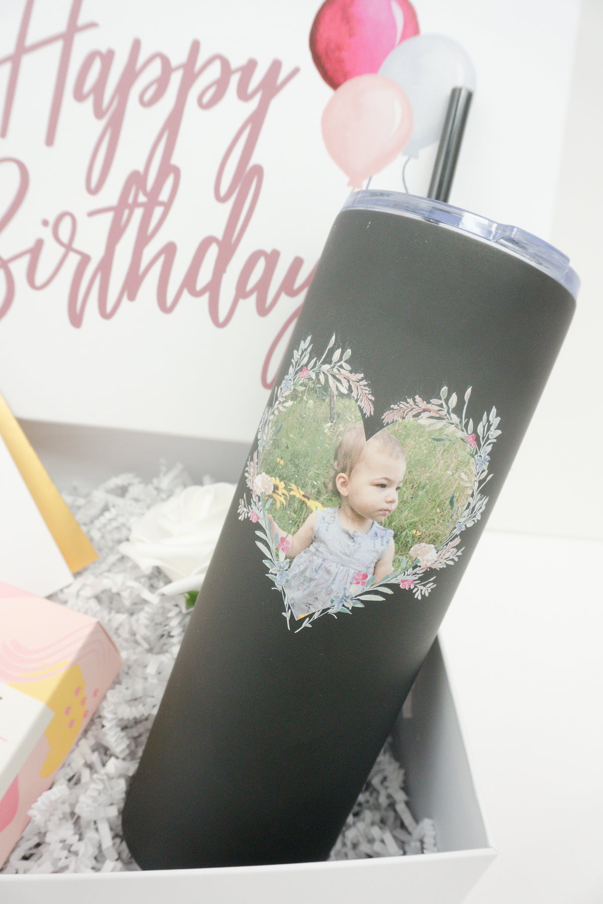Happy Birthday Gift Box with Baby Photo Tumbler
