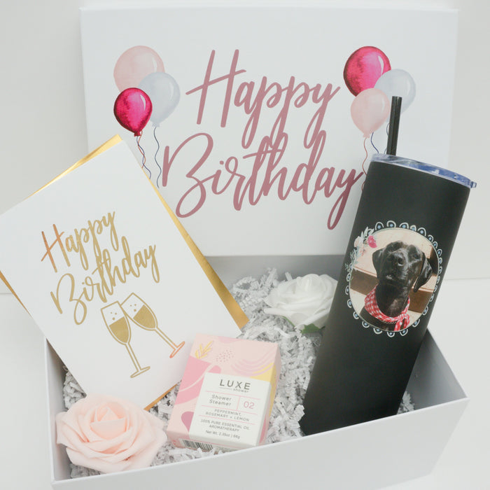 Happy Birthday Gift Box with Dog Photo Tumbler