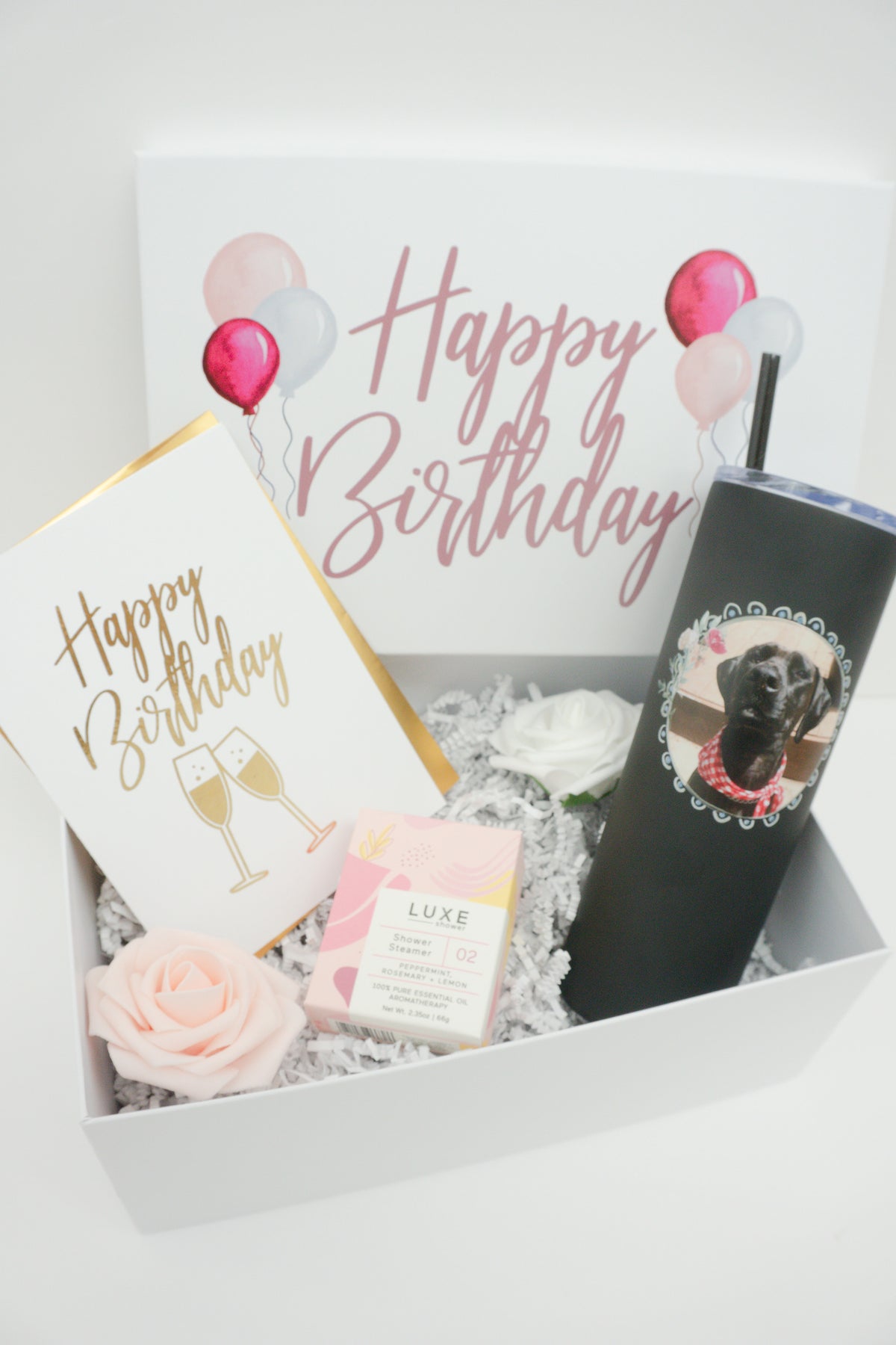 Happy Birthday Gift Box with Dog Photo Tumbler